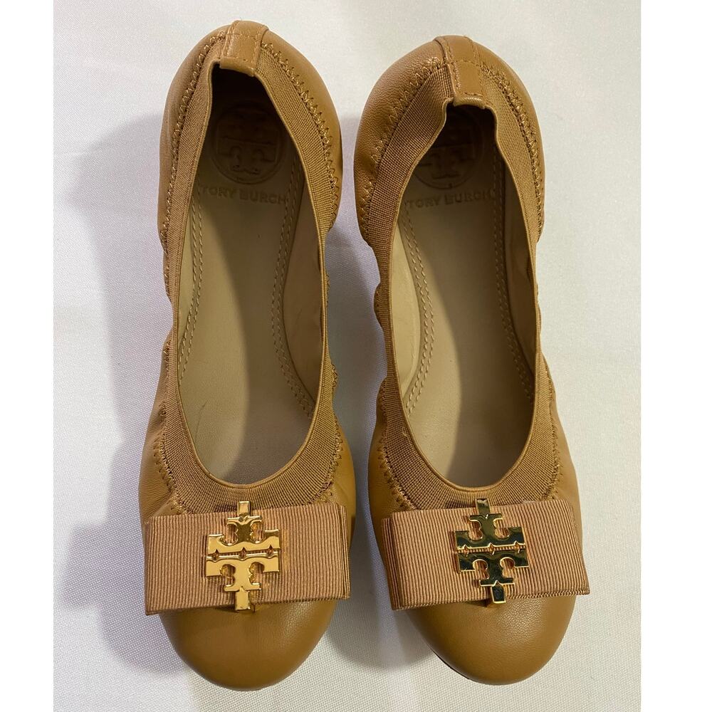 Tory Burch Jolie Ballet Flats – Royal Tan Nappa Leather, Women’s Size 5.5M